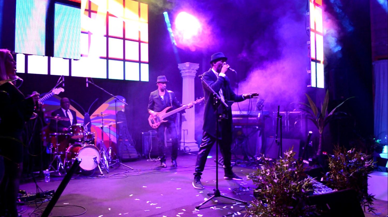Orchestre live Black Cats Singers, bassiste et chanteur en concert